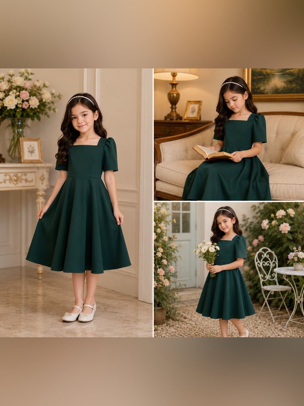 Elegant Filipiniana Hunter Green Medium Size for 2-3 Year Old Girl Dress